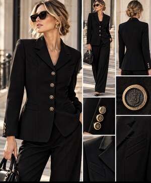 Vintage ESCADA Margaretha Ley Blazer 40 Black Wool Gold Crest Buttons Tailored